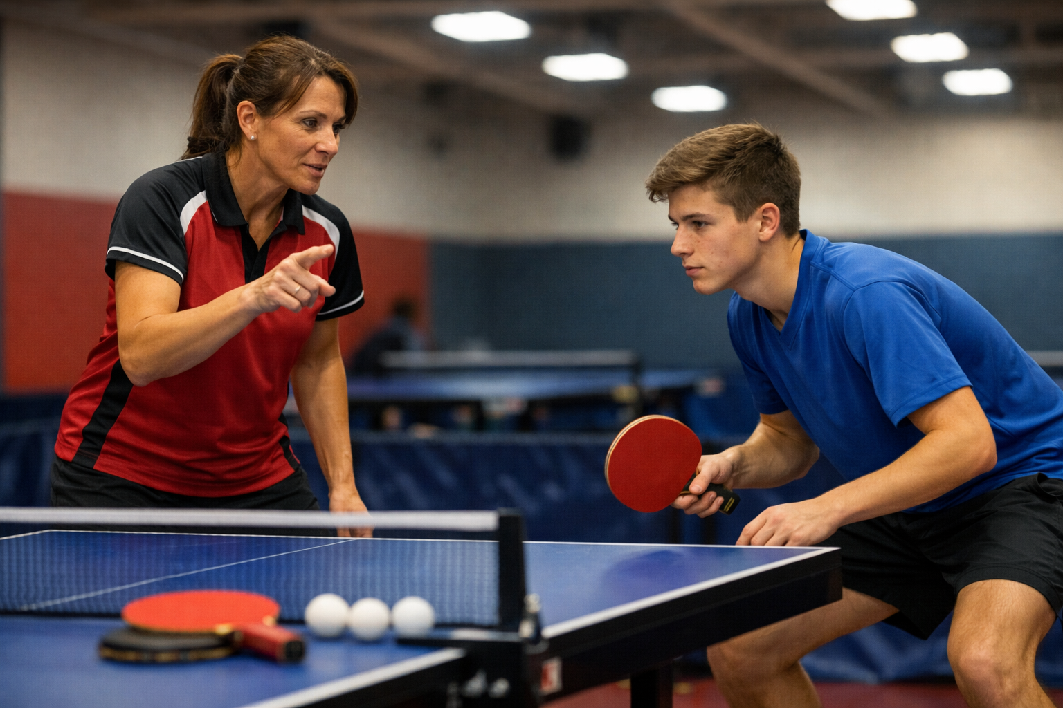 Allenamento di gruppo di tennis tavolo